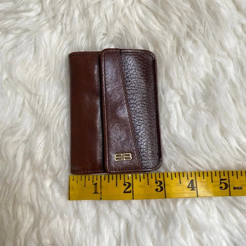 BALENCIAGA BROWN LEATHER CARD KEYS ID HOLDER SINGAPORE SOUVENIR TEXTURED PANEL
